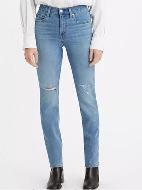Levi's Women's Light Blue Straight-Leg Jeans with Knee Distressing High waisted